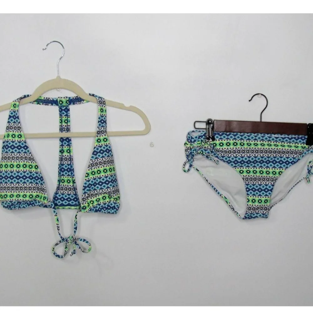 Gap Body Bikini Blue Geo T Back Sm Top XS Bottoms